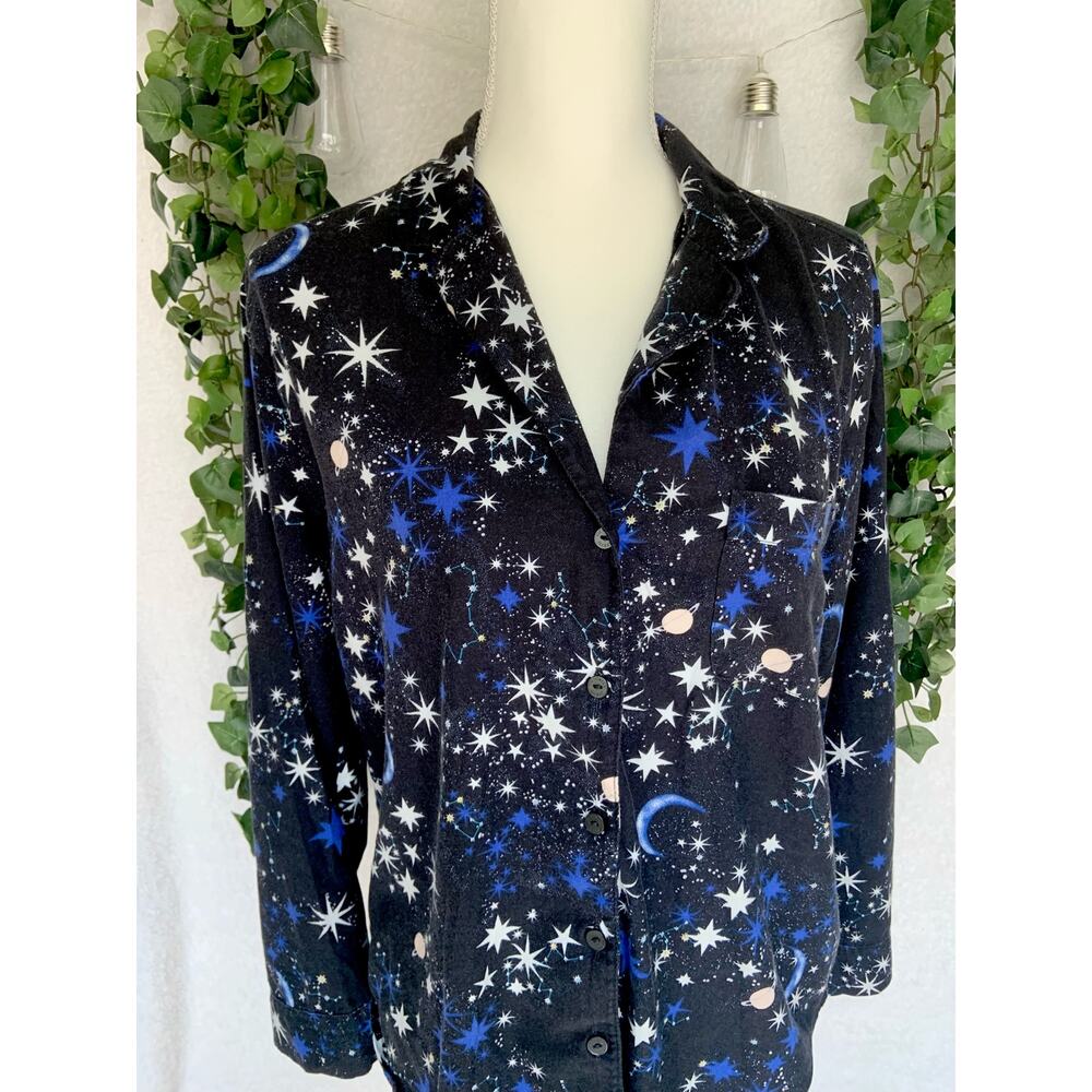 Victoria's Secret Black Blue White Stars Moon Button Up Pajama Long Sleeve SZ S - Picture 5 of 9